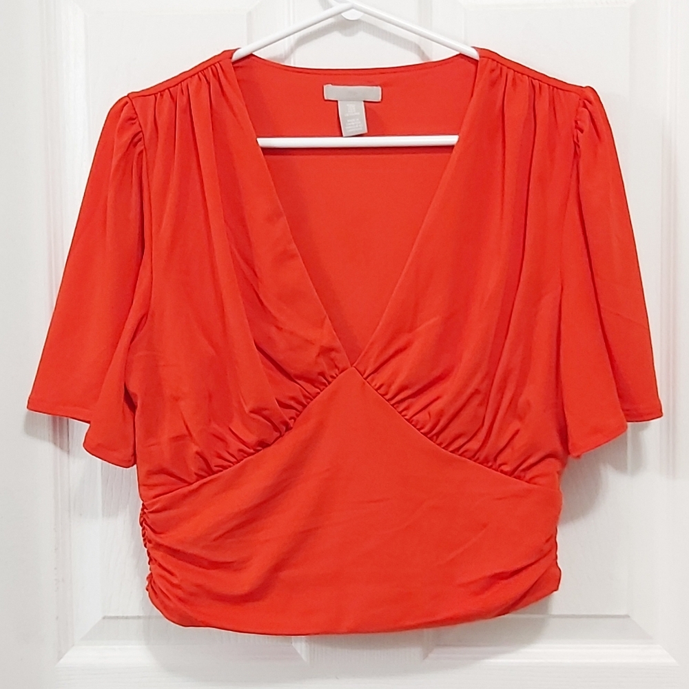 H&M Bright Orange V-Neck Blouse Size M